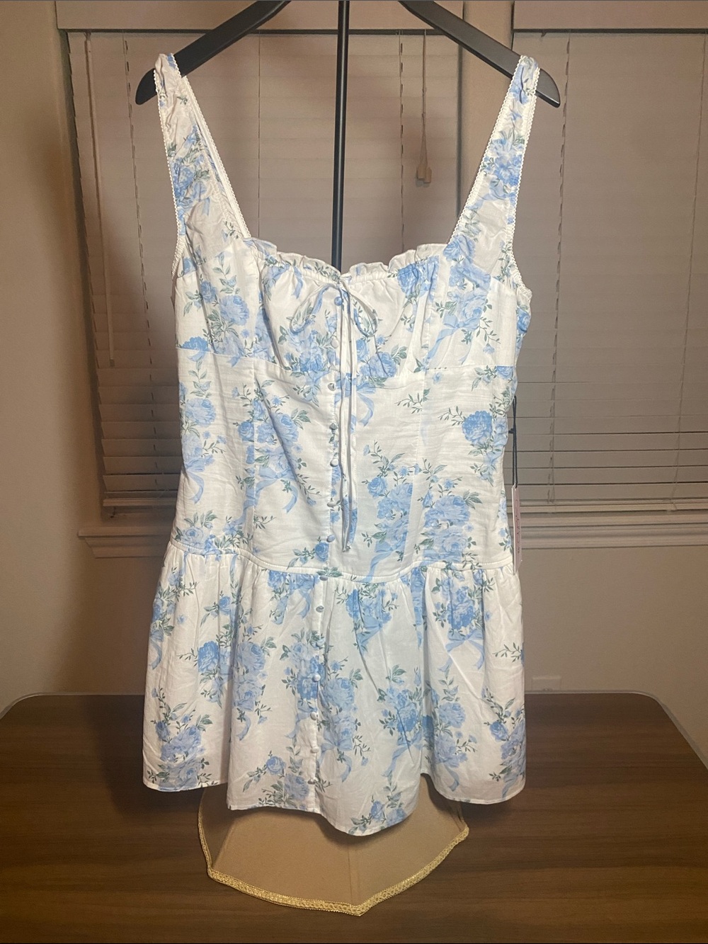 Crystal Doll Blue Floral Cotton Lined Chemise Style Dress Size XL NWT